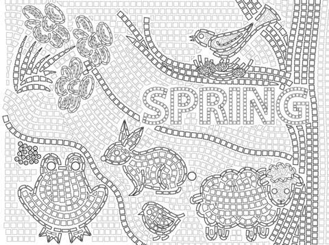 Spring Mosaic Coloring Page